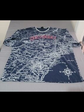 Navy New York Map Short-Sleeve Men’s Shirt